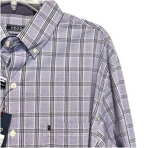 Mens Izod Lavendar Plaid Dress Shirt Large Long Sleeve Purple Black White NWT